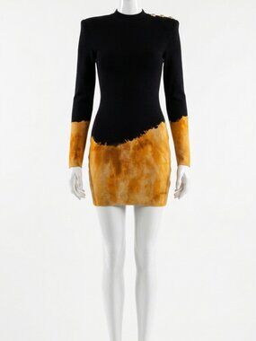 Balmain Women Black Fire Jacquard Knit Short Dress Size 38